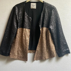 Weill Paris sequin black gold jacket Sz M 20” PTP